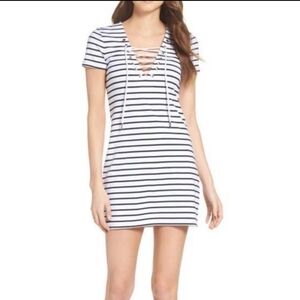 Bardot Lace up striped t-shirt dress